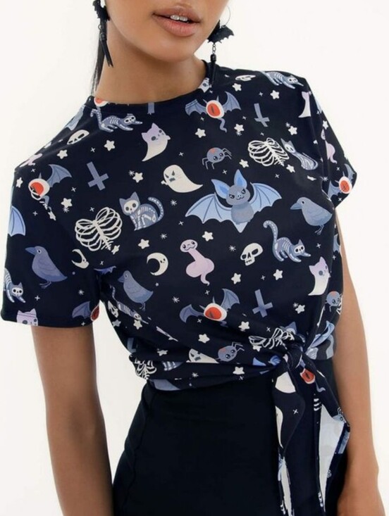 Blackmilk Tops - Hauntingly Cute Tie Front Tee